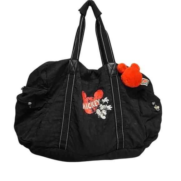 Vintage Disney Mickey Mouse  Black Full Zip Pockets Duffle Gym Travel Bag - Picture 1 of 11